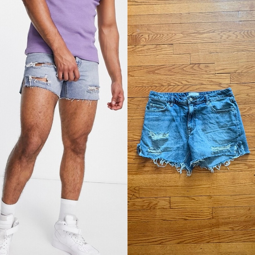 ASOS Shorter Length Denim Shorts with Heavy Rips